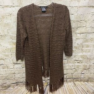 United States Sweaters Brown Open Knit Crochet Tassel Cardigan